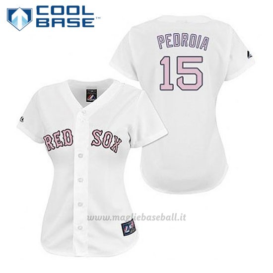 Maglia Baseball Uomo Boston Red Sox 15 Dustin Pedroia Bianco Fashion Cool Base